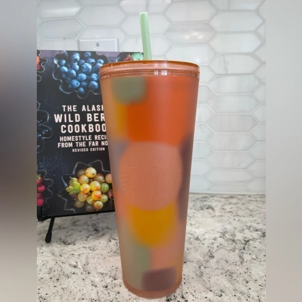 Starbucks 2024 Multicolor Patterned Peach Coral Soft Touch Target Tumbler. NWT!